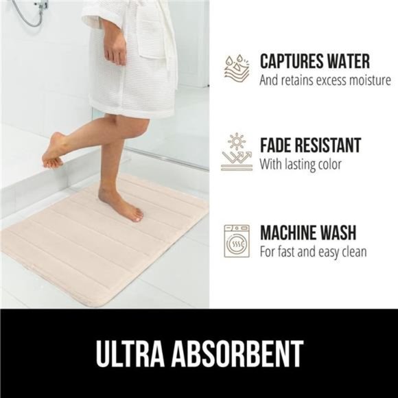 New in Bag - Thick Striped Memory Foam Bath Rugs, Soft Absorbent Bathroom Mats - Picture 6 of 6